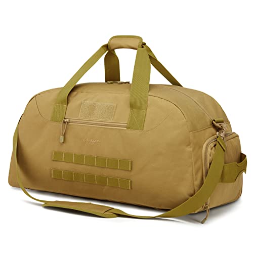 G4Free 70L Large Tactical Duffle Bag Men Sports Gym Backpack | with Shoes Compartment Military MOLLE Duffel Backpack, Brown - color: Brown