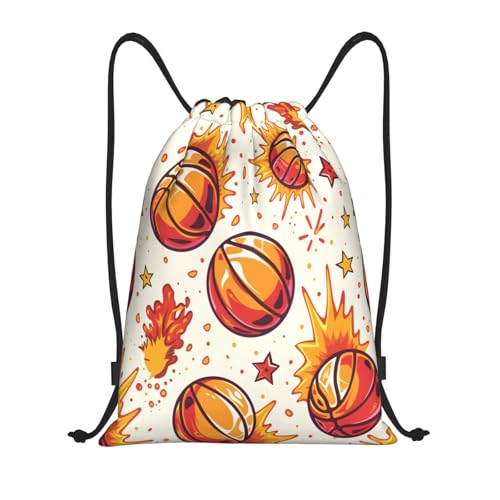 Drawstring Sports Backpacks - Lightweight Swim Gym Bags for Women Men String Sackpack for Beach Travel Yoga(Small, Fire Basketball Sport) - color: Fire Basketball Sport, size: Small
