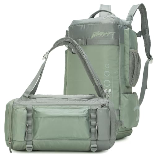 BESMART 32L 2 in 1 Convertible Gym Duffel Bags,Large Backpack for Women | Shoes Compartment,Extra Large Workout Backpack,9 Outer pockets,Waterproof,Heavy Duty Backpacks,Travel/Hiking/Carry On,Green - color: Grey/Light Green, size: Medium-32L