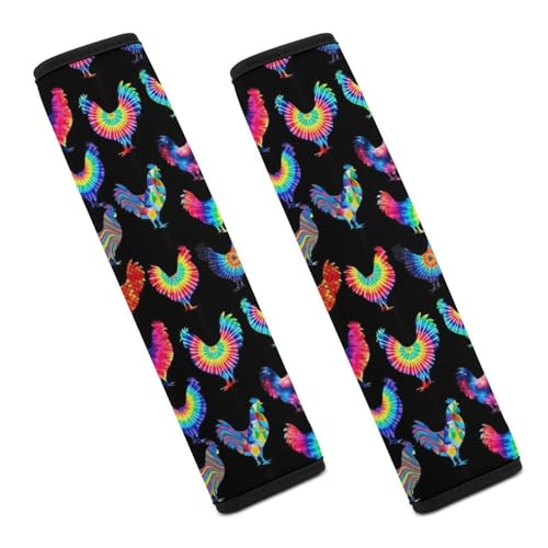 2 Pack Colorful Chicken Funny Rooster Chickens Car Seat Belt Pad Universal Soft and Comfortable Harness Pads Strap for Adult Use, Most Cars, Easy Install (No Tool) - color: Pattern 1246