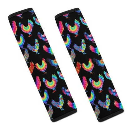 2 Pack Colorful Chicken Funny Rooster Chickens Car Seat Belt Pad Universal Soft and Comfortable Harness Pads Strap for Adult Use, Most Cars, Easy Install (No Tool) - color: Pattern 1246