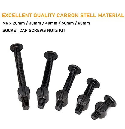 50pcs Crib Hardware Screws, M6 x 20mm/ 30mm/ 40mm/ 50mm/ 60mm Black Hex Socket Cap Bolts Barrel Nuts Assortment Kit for Cot Crib Bed Chairs - size: M6 x 20/30/40/50/60mm (50 pcs)