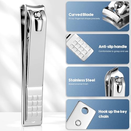 4-Piece Professional Nail Clippers Set with Wide Jaw - Heavy Duty Toenail Clippers for Thick Nails, Fingernail Clippers, Nail File & Cuticle Tool for Men and Women, Travel or Home Use