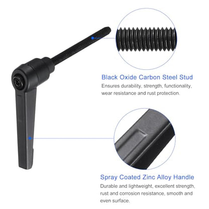 uxcell 4pcs Clamping Lever Handles, M5 x 50mm Black Oxide Carbon Steel Threaded Male Stud, Adjustable Handles Locking Quick Release Ratchet Push Button Bolt Knobs, Black - size: M5 x 50mm