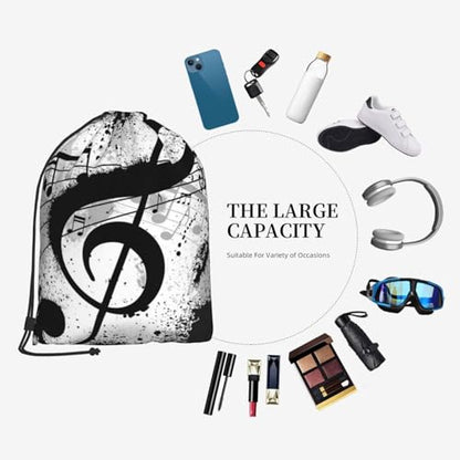 Music Note Drawstring Backpack String Bag Gym Sackpack Lightweight Waterproof Sport Bag for Women Men - color: Music Note