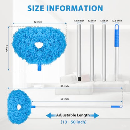 FONUNO Ceiling Fan Cleaner Duster High Ceiling Extended Fan Blade Cleaner | Reusable Microfiber Ceiling Fan Duster with Extension Handle from 13 to 50 Inch for Furniture Bookshelves Wall Door, Blue - color: Blue