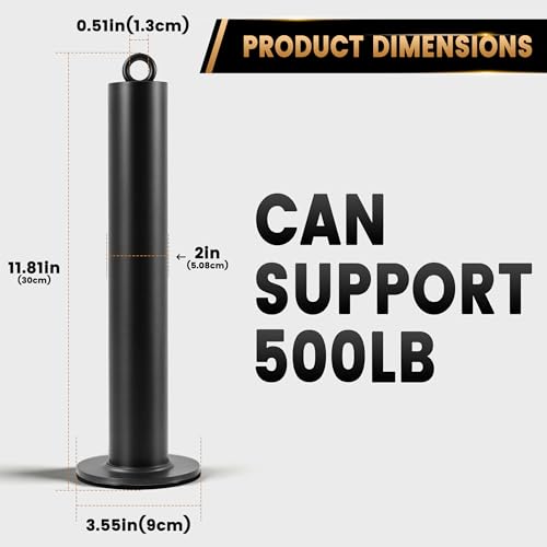 Loading Pin for Cable Pulley System, 500LB Capacity Weight Stack Pin with Carabiner, Fits 1" & 2" Olympic Plates, Anti-Slip Base for Home Gym, Power Rack & LAT Pulldown Attachment - color: Black-2"loading pin