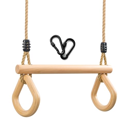 YAERSI Children's Trapeze Swing Bar with Wooden Gym Rings,Trapeze Bar for Swing Set （Water Drop） - color: Semicircle