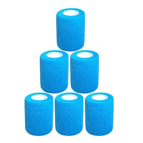 Baisunt 6 Pack 3 Inches Cohesive Bandage Self Adhesive Wrap Elastic Self Adherent Vet Wrap Breathable Self Stick Tape for Wrist, Ankle, Sports, Tatoo Wrap(5 Yards, Blue) - color: Blue, size: 3 Inch