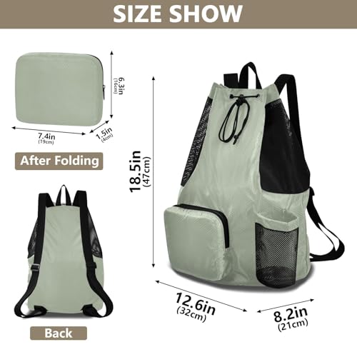 Yuiboo Sage Solid Color Drawstring Backpack Climbing Gym Bag with Water Bottle Pocket Cinch Pack Wet and Dry Separation