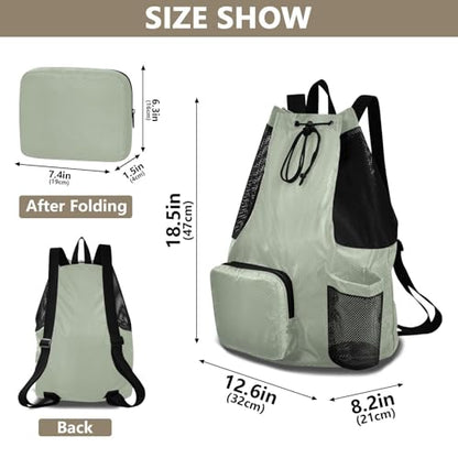 Yuiboo Sage Solid Color Drawstring Backpack Climbing Gym Bag with Water Bottle Pocket Cinch Pack Wet and Dry Separation