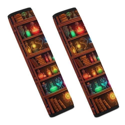 Universal Fit Seat Belt Shoulder Pad for Adult Use, Most Cars, 2 Pack Halloween Witch Book Gothic Readers Reading Books Harness Pads Strap Pressure Relief - color: Pattern 848
