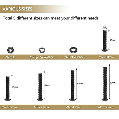 87 Pieces Black M6 x 30/35 /40/45 /50 mm Button Head Socket Cap Screws Nuts Washers Assortment Kit, 10.9 Grade Alloy Steel - size: M6 x 30/35/40/45/50mm, style: Button Head