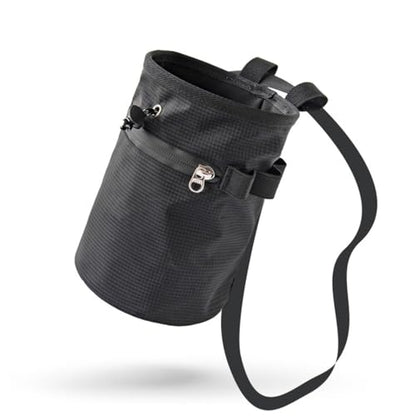 DONGKER Climbing Chalk Bag,Drawstring Bouldering Chalk Bag Bucket with Adjustable Belt & Zippered Storage Pockets for Rock Climbing Bouldering - color: black