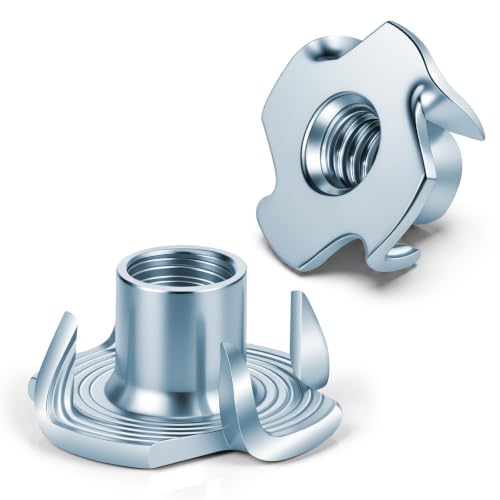 Mellewell M5 T-Nuts, Zinc Plated Steel 4-Pronged Tee Nut for Wood, Rock Climbing Holds, Furniture, 4-Jaw Threaded Insert for Bolts and Screws, 100 Pack - color: Zinc Plated Steel, size: M5