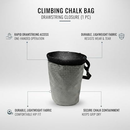 Climbing Chalk Bag with Drawstring Closure Lightweight Waist Pouch for Rock Climbing & Bouldering 6.7 Inch Opening - color: Gray