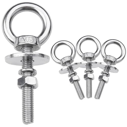 4 Pack M8 Stainless Steel Eye Bolts with Nuts, 5/16" x 2" Eye Bolts | 304 Stainless Steel Eye Bolt,Eye Bolts Heavy Duty for Hang Tie Down Outdoor,m8 eye bolt,Long Lifting Ring Eye Bolt - size: M8x51mm (5/16"x2")