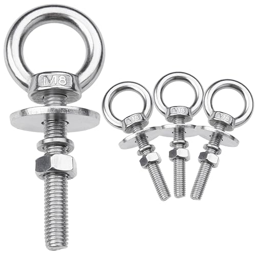 4 Pack M8 Stainless Steel Eye Bolts with Nuts, 5/16" x 2" Eye Bolts | 304 Stainless Steel Eye Bolt,Eye Bolts Heavy Duty for Hang Tie Down Outdoor,m8 eye bolt,Long Lifting Ring Eye Bolt - size: M8x51mm (5/16"x2")