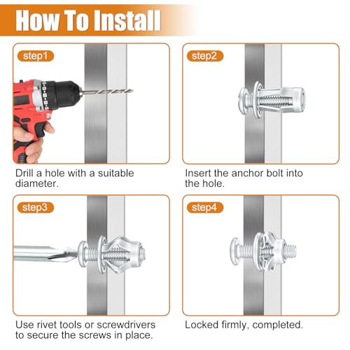 mankk 40PCS Expansion Screw and Petal Nut Kit M4 M5 M6 M8 Jack Car Metal Screw Petal Shape Metal Nut Anchor Screw for Hollow Wall Iron Skin Plasterboard M-175-40PCS