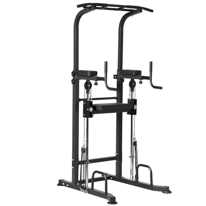 Dland Power Tower Dip Station Pull Up Bar Exercise Tower, Multifunctional Adjustable Height Training Equipment for Home Gym, Free Standing Assisted Fitness Workout Pullup Rack Station Machine - color: Black