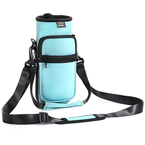 Nuovoware Water Bottle Carrier Bag, 25oz/32oz Pouch Holder, Adjustable Shoulder Hand Strap 2 Pocket Sling Neoprene Sleeve Sports Water Bottle Bag for Men Women Hiking Travelling, Dusty Blue - color: Dusty Blue, size: 25-32 Ounces - Standard
