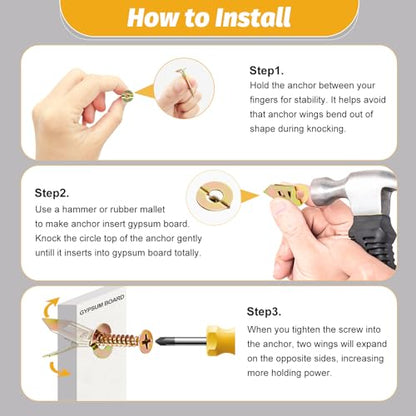 Kadrick 420Pcs Self Drilling Drywall Anchors with Screws Assortment，Zinc Plated,2025 Upgraded Hollow Wall 2 Sizes Anchors and 4 Sizes Screws Kit, Easy Application No Drill or Holes in Wall - size: 420Pcs 6Size Kit