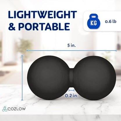 COZLOW Peanut Massage Ball - Deep Tissue Therapy, Pain Relief - Black | Cozlow 5" double lacrosse silicone massage ball, trigger point roller for mobility, acupressure tool for myofascial release - color: Black