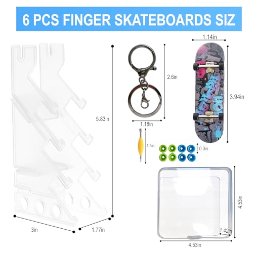 6 PCS Pro Shallow Concave Fingerboard Set | Mini Finger Skateboard Starter Kit with Display Stand | Exquisite Finger Sports Party Favors & Fun Novelty Gift(Special Edition)