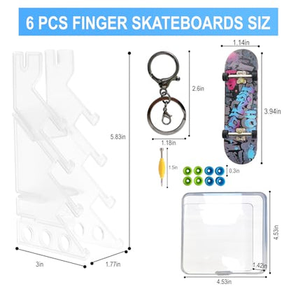 6 PCS Pro Shallow Concave Fingerboard Set | Mini Finger Skateboard Starter Kit with Display Stand | Exquisite Finger Sports Party Favors & Fun Novelty Gift(Special Edition)