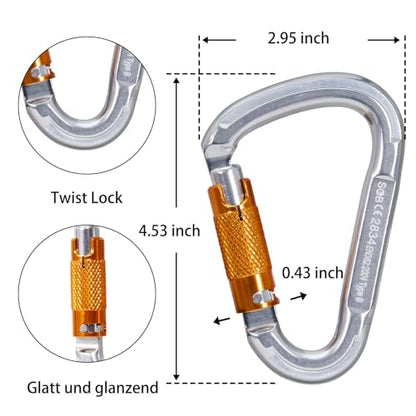 Auto Locking Rock Climbing Carabiner Clips, Heavy Duty Asymmetrical Carabiner Connector Used for Rappelling Rescue Outdoor Climbing, Mountaineer, Hammock, Camping - color: 25KN（4pack）