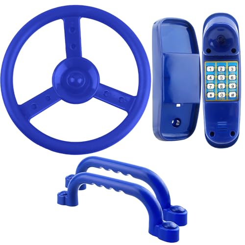 Playground Accessories Swingset Plastic Pirate Ship Steering Wheel Safety Handles Telescope for Kids Outdoor Playground Treehouse Jungle Gym Accessories (4 Pcs- Blue Set) - color: 4 Pcs- Blue Set