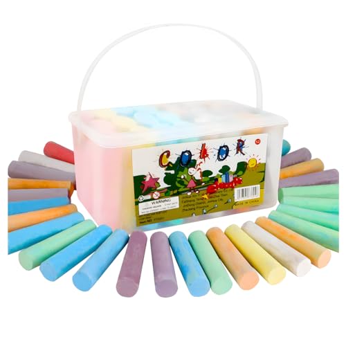 Washable Sidewalk Chalk - 52 Pieces 7 Colors Jumbo Non-Toxic Chalk For Kid and Adult, Paint on Classroom Chalkboard or Outdoor Playground, Good Gift for Party
