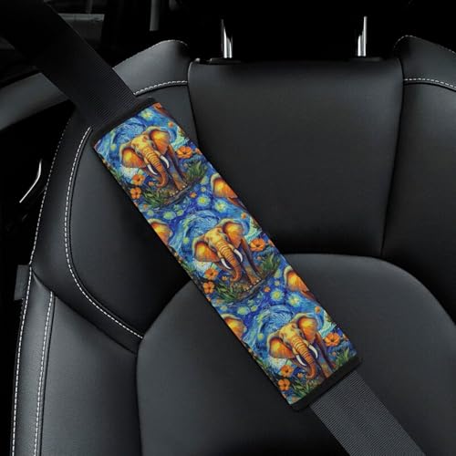 2PCS Elephant Starry Night Car Seat Straps Shoulder Pads Soft Padded Seat Belt Cushion for Adult Use, Car Seats Pushchair Strollers High Chair Pushchair, Anti-Slip Pad - color: Pattern 8