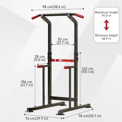Power Tower Pull Up & Dip Station Multi-Function Home Strength Training Fitness Workout Station Height Adjustable - color: Black And Red