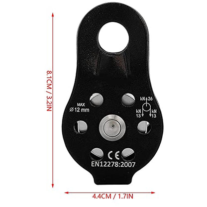 Climbing Pulley 26KN, Aluminum Single Rope Micro Block, Black | Rescue Hauling Device for Rappelling Arborist Rigging & Mountaineering, Bearing Rotation, Hitch Hole Fixed Outdoor Gear - color: Black
