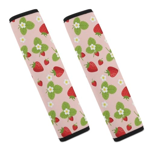 Universal Soft and Comfortable Car Seat Straps Shoulder Pads for Adult Use, Stroller Pushchair High Chair, 2PCS Strawberry Red Pink Fruit Floral Harness Pads Strap - color: Pattern 116