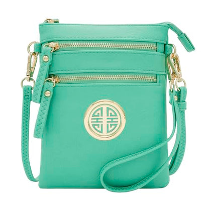 Solene Small Multi Zipper Pockets Crossbody Bag with Detachable Wristlet - color: Turquoise