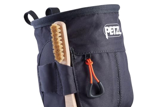 Petzl SAKAPOCHE Rock Climbing Chalk Bag | Ergonomic Chalk Pouch with Zippered Pocket for Gym, Sport, & Trad Climbing - color: Black + 200 g powder crunch chalk
