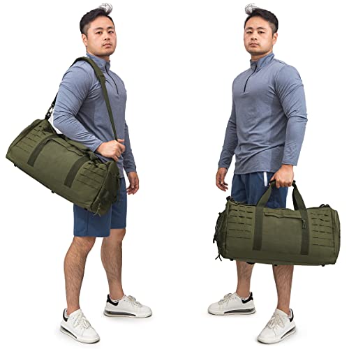 QT&QY 40L Military Tactical Duffle Bag For Men Sport Gym Bag Fitness Tote Travel Duffle Bag Training Workout Bag With Shoe Compartment Basketball Football Weekender Bag - color: Army Green