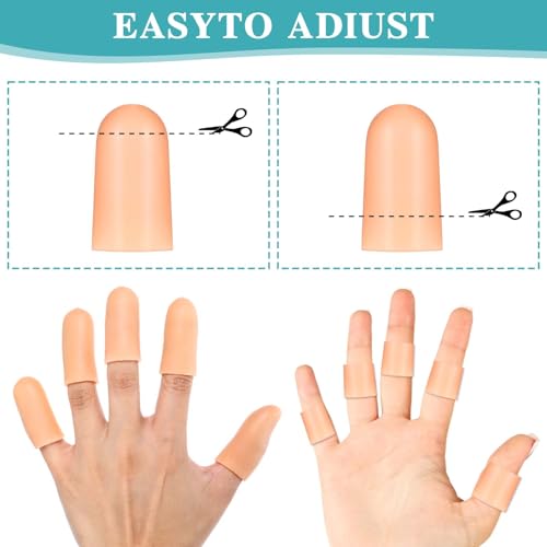 Ptwola 8pcs Finger Cots Silicone Finger Protector Covers Waterproof Soft Fingertips Support Sleeves Rubber Thumb Finger Caps Wrap Gloves for Finger Cracking Wound Cut Biting Protection