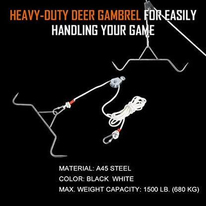Yorikyas Hunting Game Hoist Gambrel Pulley Lift System for Deer Hanger Hunting Game Skinning Kit - Heavy Duty