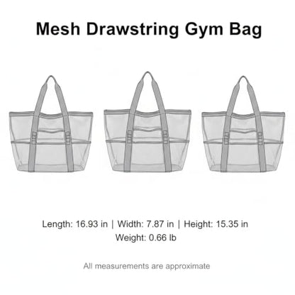 Mesh Drawstring Gym Bag, Breathable Nylon Storage for Wet Gear and Sports Equipment, 17 x 15 Inch (1 PC) - color: White