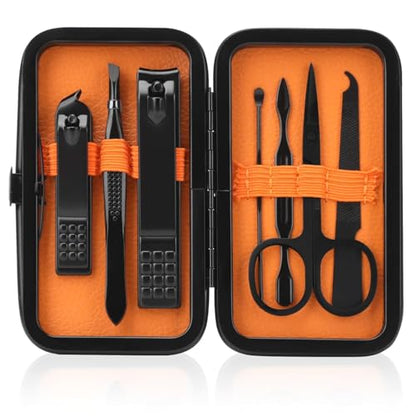 Manicure Set Men Nail Clipper Set Personal Care Nail Grooming Kits Travel Nail Care Set Manicure Tools Fenlebeneil Nail Clippers Pedicure Kit Basic Nail Care Tools Gift for Men Women - color: Black-orange