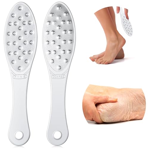 2 Pcs Stainless Steel Foot File Callus Remover Double Sided Metal Foot Scraper Rasp Scrubber for Wet or Dry Skin Professional Pedicure Tool for Hard Skin Cracked Heels Feet (Classic Style) - size: 1 Count (Pack of 2)