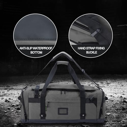 Large Duffle Bag for Travel - Men & Women, Foldable Gym Duffle Backpack, Heavy Duty Tactical Military Canvas Duffel Bags, Extra Big Carry On with Shoe Pockets, Waterproof (80L/103L) - color: Grey, size: L(103L)