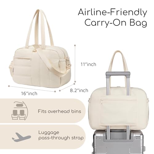 CAMTOP Gym Bag for Women with Yoga Mat Holder, Small Duffle Bag 16 Inches Personal Item Travel Bag with Muiti-Pockets Lightweight Carry on Water Resistant, Beige