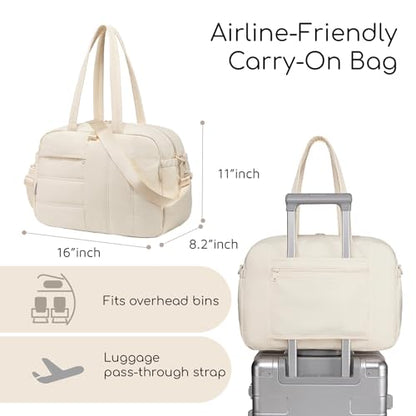 CAMTOP Gym Bag for Women with Yoga Mat Holder, Small Duffle Bag 16 Inches Personal Item Travel Bag with Muiti-Pockets Lightweight Carry on Water Resistant, Beige