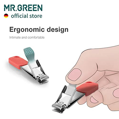 MR.GREEN Compact Nail Clippers Foldable Nail Cutters Manicure Tools Portable Fingernail Clipper with Key Chain Nail Scissors (Red)