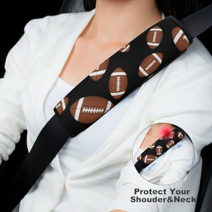 2 Pack Brown Black Football Sports Ball Car Seat Straps Shoulder Pads Universal Soft and Comfortable Seat Belt Cushion for Adults and Children, Stroller Pushchair High Chair - color: Pattern 1163