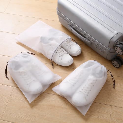HAKZEON 50 PCS 16x20 Inch Clear Plastic Drawstring Bags, Portable Translucent Shoes Storage Organizers Pouch with Rope, Thickness 2 Mil Travel Bags for Sneakers, Dress Shoes, Slippers, Sandals - size: 16x20 IN 50 PCS